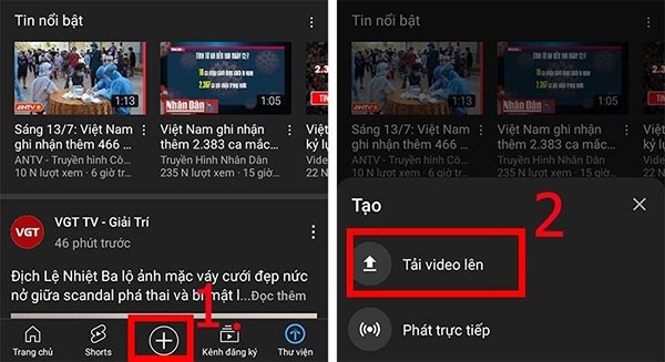 Mở ứng dụng và lựa chọn tải video lên